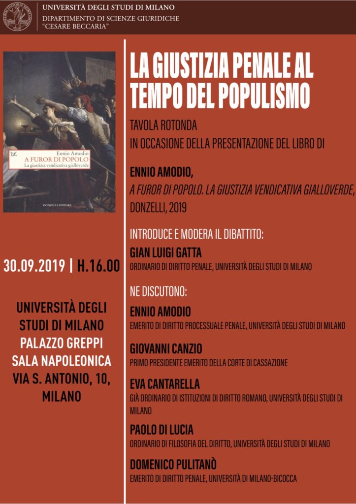 La giustizia penale al tempo del populismo (Milano, 30 settembre 2019)
